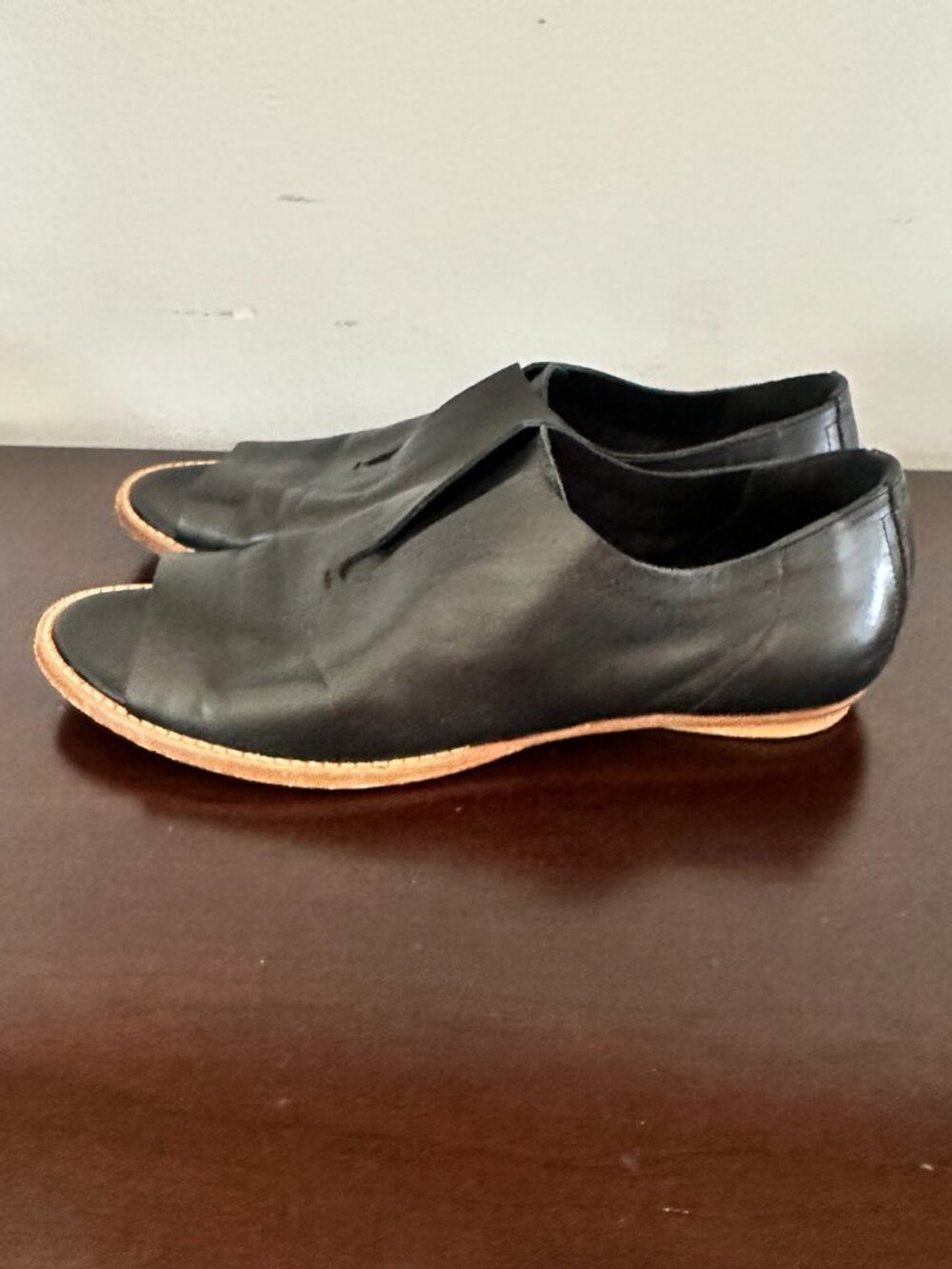 Zero + Maria Cornejo Italian Black Leather Peep Toe Oxford Slip-on Flat EU 37.5